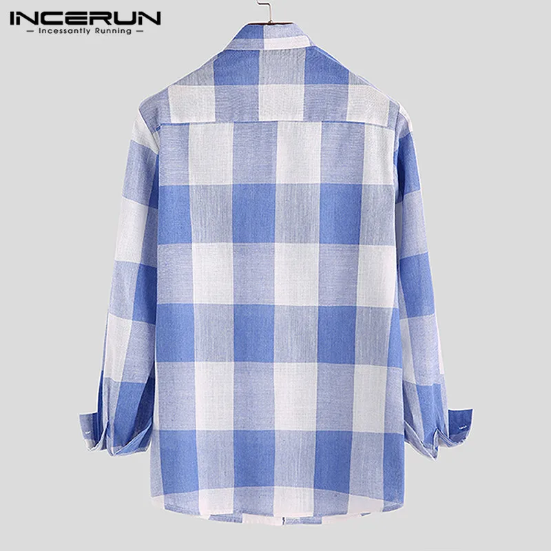INCERUN Fashion Plaid Men Shirt Casual Long Sleeve Lapel Blouse Fitness Chic Brand Streetwear Shirts Men Camisa Masculina S-5XL INCERUN Fashion Plaid Men Shirt Casual Long Sleeve Lapel Blouse Fitness Chic Brand Streetwear Shirts Men Camisa Masculina S-5XL