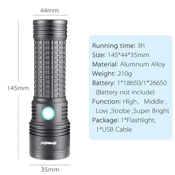 

Pocket Torch Flashlights 18650/26650 Powerful For Hunting Tactical Lamp Torch