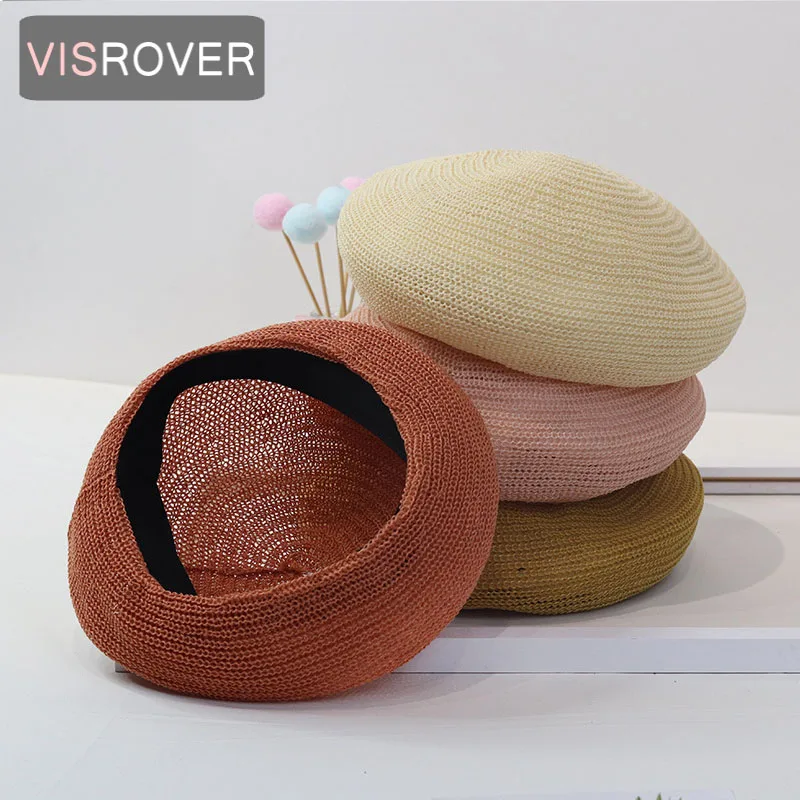 

VISROVER 6 colorways summer simple solid color beret female cap spring summer hat solid color Best Matched Women Boina Wholesale