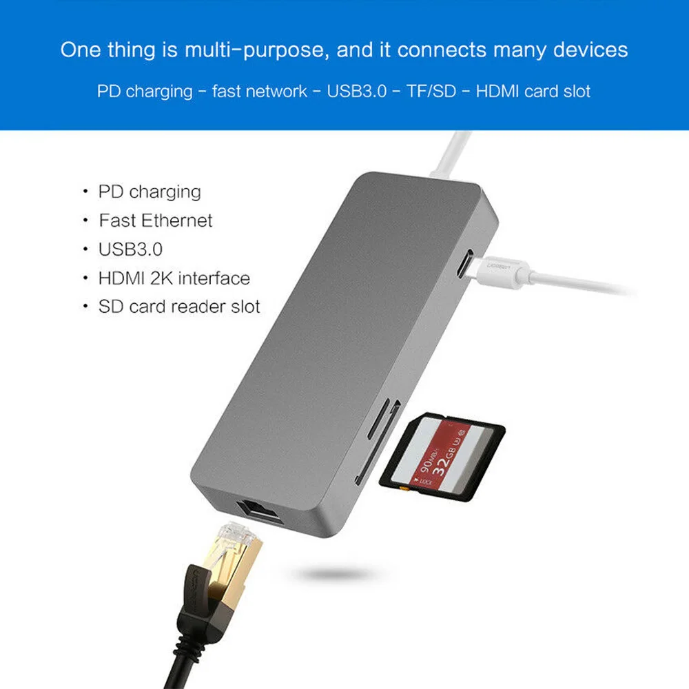 7 в 1 type C зарядный концентратор к HDMI RJ45 Gigabit LAN USB3.0 TF SD адаптер для Mac Поддержка всех моделей с TPPE-C серии ноутбуков
