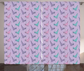 

Cartoon Curtains Geometrically Designed Dinosaur Illustrations Triangular and Polygons Jurassic Living Room Bedroom Window Drape