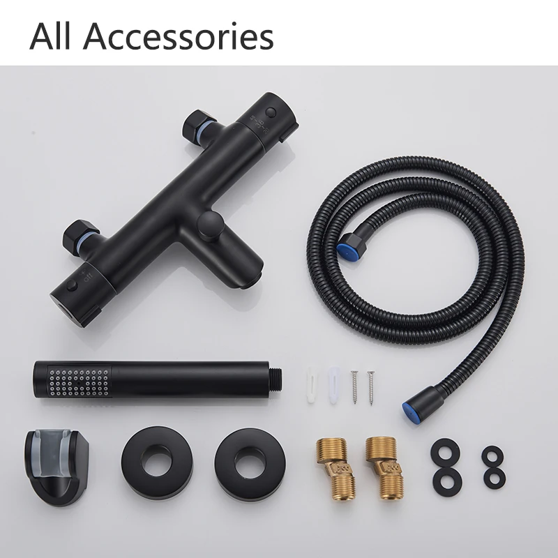 Senlesen Thermostatic Bathtub Faucet Matte Black Brass Wall Mounted Thermostatic Bathroom Shower Faucet Set  Para Shower System 6