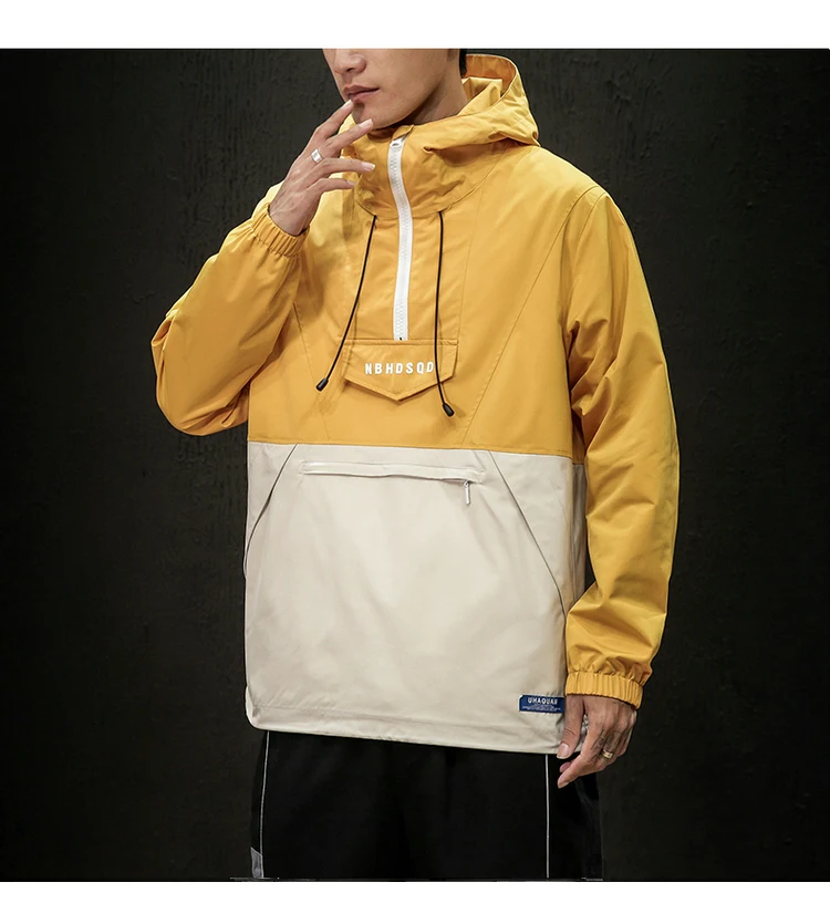 Harajuku Jacket Men Hip Hop Hooded Windbreaker Jackets Patchwork Japanese Streetwear Tracksuit Coat ABZ591