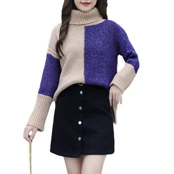 

Autumn New Fashion Suit Women Skirt Turtle Neck Loose Sweater Short Skirts Two-Piece Clothing Set Knitted Outfit Winter Vestido