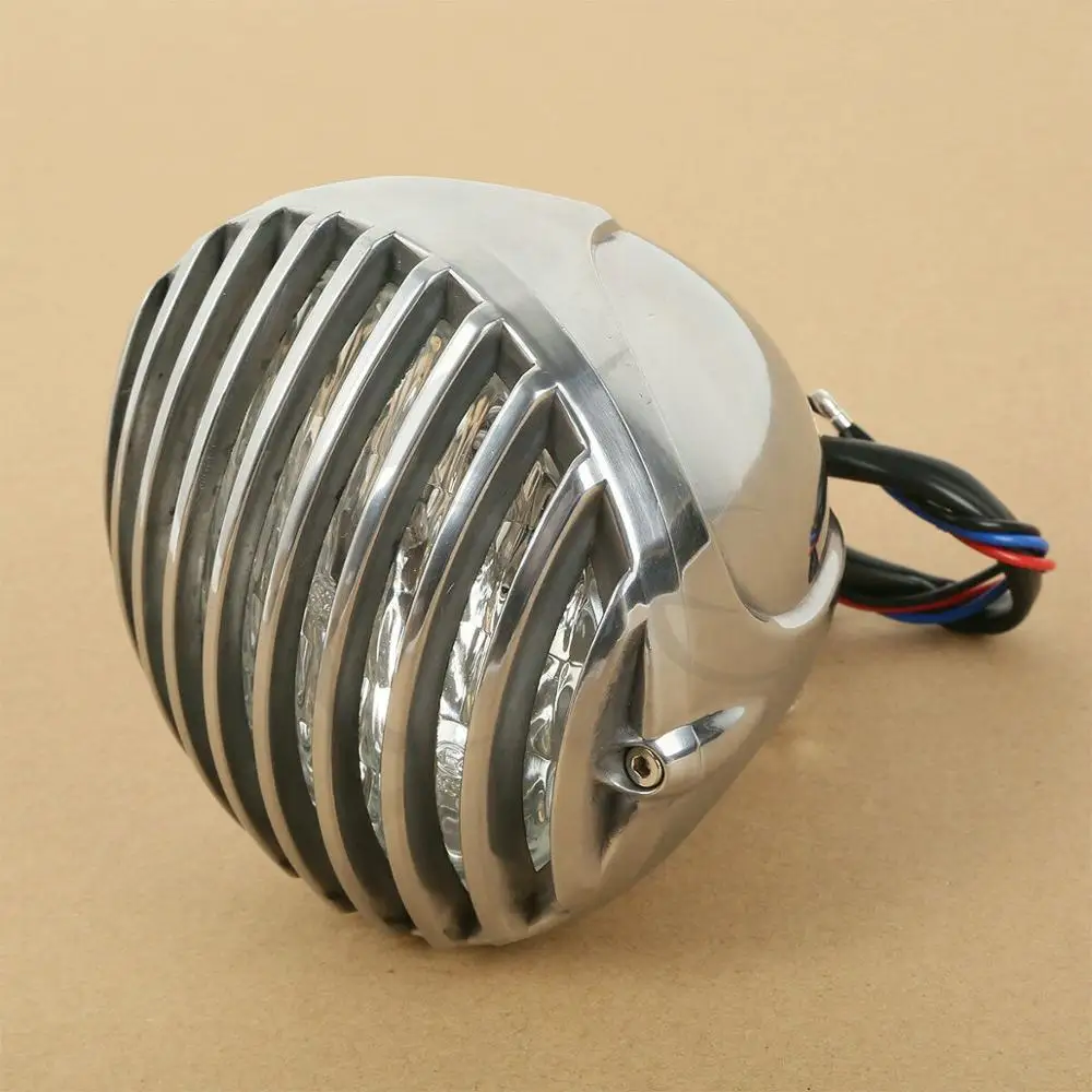 

Motorcycle New Black Chrome Headlight Finned Grill For Harley Chopper Bobber Cafe Racer Cruiser