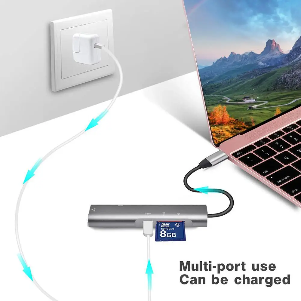 5 в 1 USB C концентратор адаптер быстрая передача данных USB в type-C/HDMI/устройство для чтения карт SD TF портативный легкий конвертер для ноутбука телефона