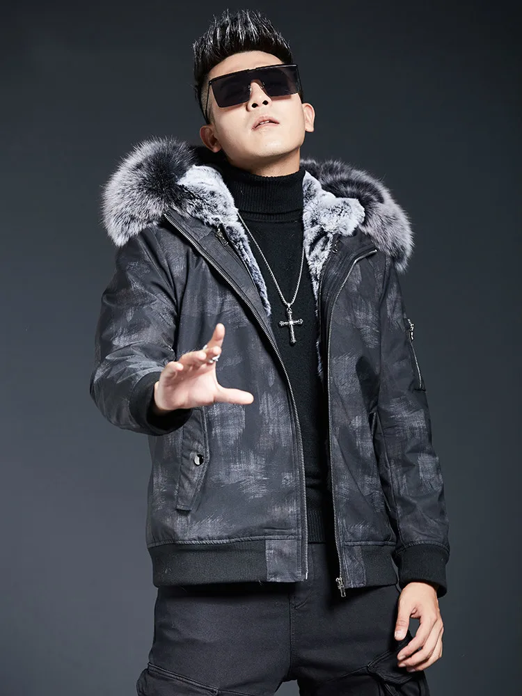 

Mens Parka Real Fur Coat Natural Rex Rabbit Fur Liner Short Winter Jacket Fox Fur Collar Parkas Hombre 2020 19880 KJ3452