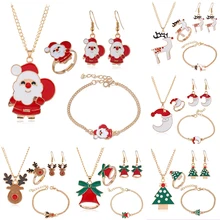 1 Набор, модные рождественские ювелирные изделия для женщин, Санта Клаус, лось, колокольчик, луна, Рождественская елка, кулон, серьги-гвоздики, набор, Женский креативный подарок