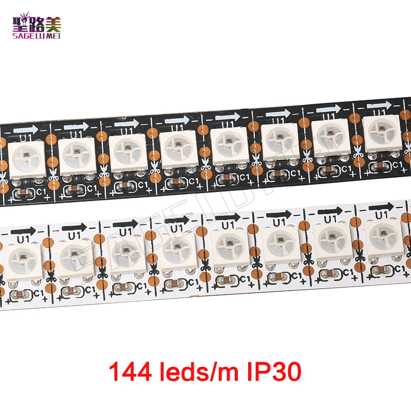 1 м/4 м/5 м WS2812B черный/белый 30/60/144 светодиодов/м WS2812IC светодиодов Пиксельная
