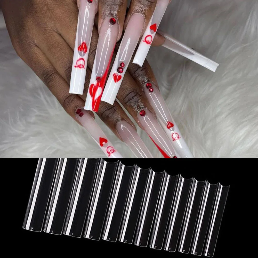 

60pcs XXXL No C-Curve Square/Ballerina/Coffin Nail Tips Clear/Natural Super Long Traceless Full Cover Nail Art Fake False Nails