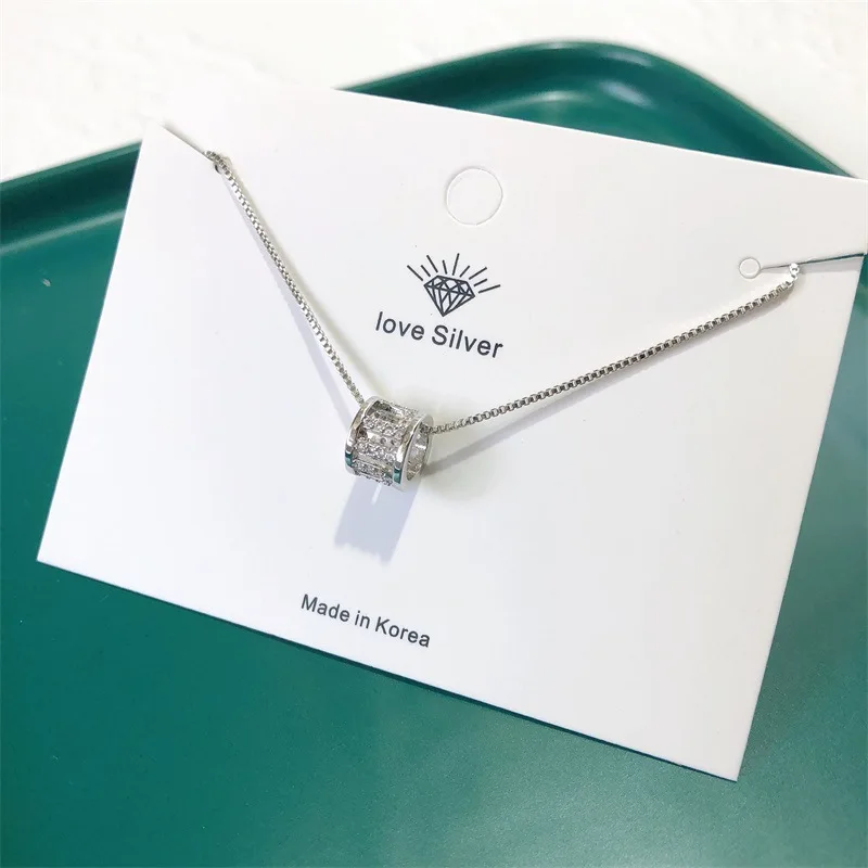 

Micro Pave LOVE Circle Pendant Necklace Women's S925 Fine Silver Korean-style Elegant Choker Simple Lucky Lettered Necklace