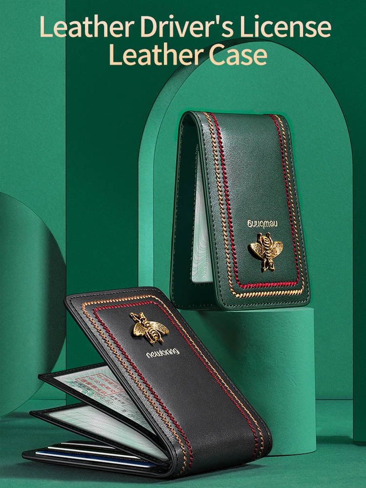 Wallet Card Holder Card Holder Card Wallet ID Card Case ID Card Holder Document Card Wallet Wallet Card Bag Bring Driver's License Holder Genuine Leather Cover for Car Driving License ID Card Holder Folder Wallet for Men Women Purse