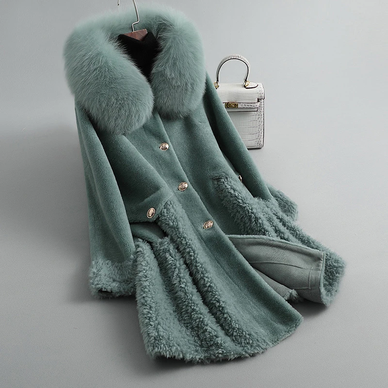 PUDI B404801 женская зимняя Натуральная Шерсть Мех теплая куртка пальто леди натуральный Лисий меховой капюшон, воротник Длинная куртка, пальто
