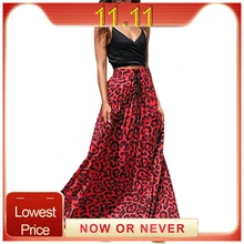 Женские юбки с леопардовым принтом, длинные плиссированные юбки с завязками и высокой талией, богемная макси юбка, jupe longue femme