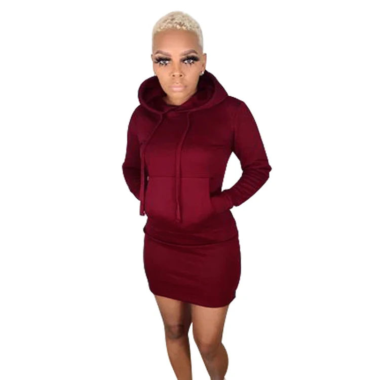 

Custom solid color Comfortable Casual fall pocket hooded Lady hoodie dresses Latest Fashion Casual Long Sleeve Women Short Dress
