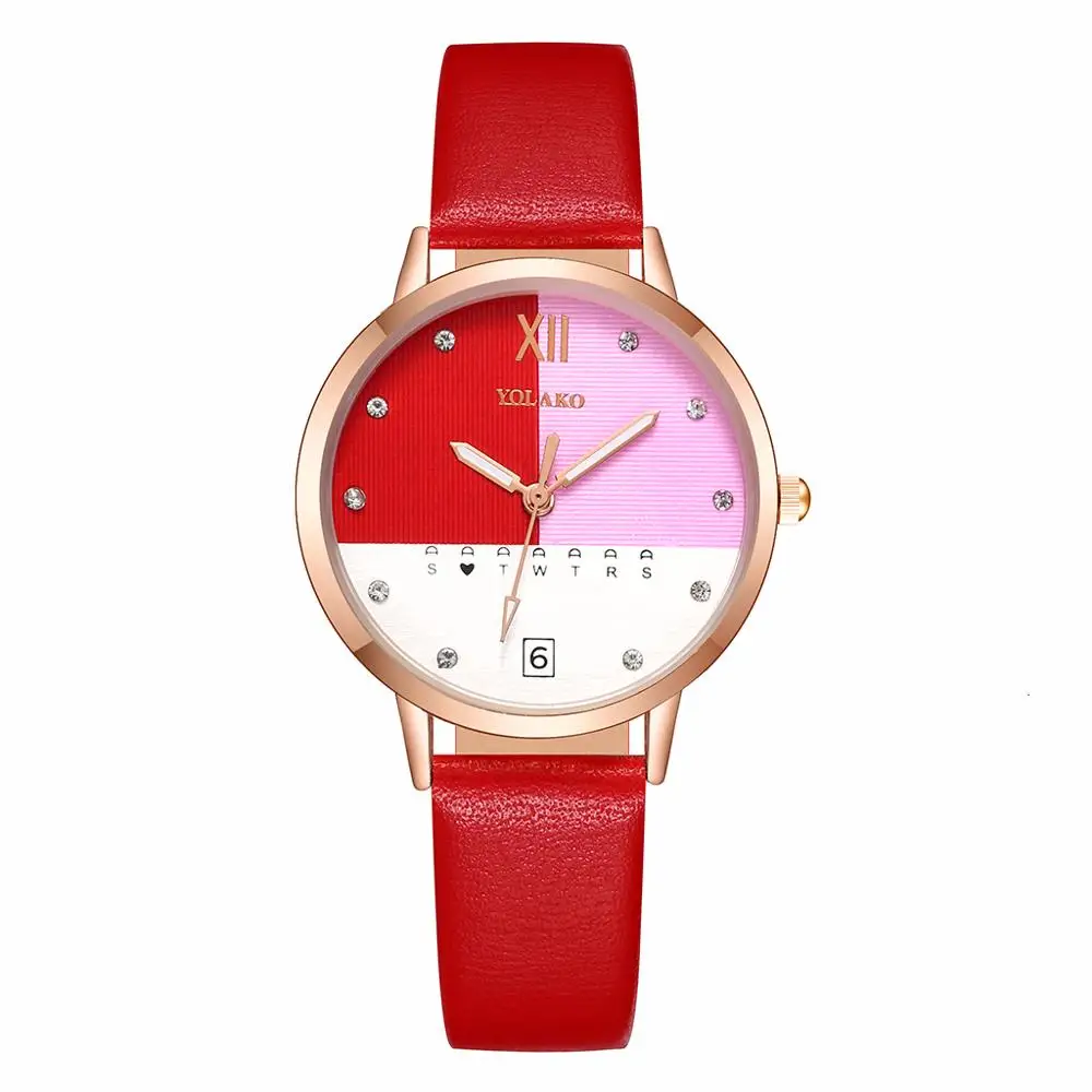 YOLAKO, новинка, стразы, браслет, часы для женщин, кожаный ремешок, элегантные женские часы, кварцевые наручные часы, подарок, женские часы, orologio donna - Цвет: red
