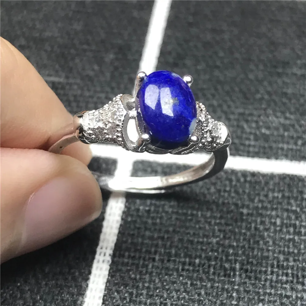 Регулируемое кольцо натуральный Королевский Синий Лазурит кольцо для мужчин и женщин с украшением в виде кристаллов подарок 8x6 мм овальные бусины Драгоценное кольцо ювелирных изделий AAAAA