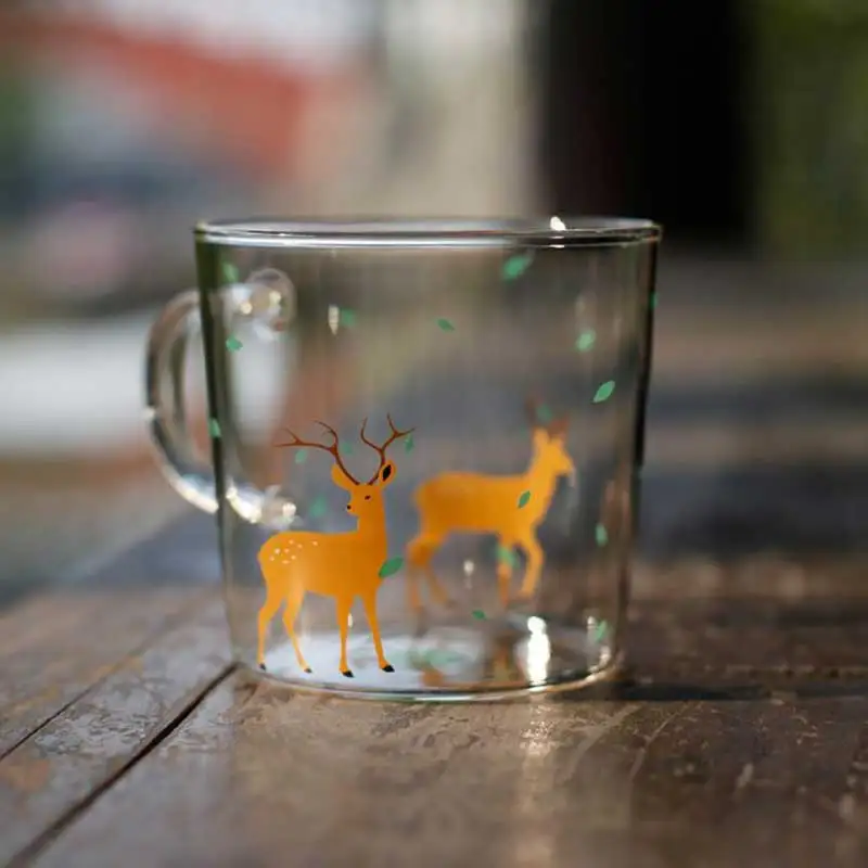 280 мл японский мультфильм стакан с принтом чашка термостойкая олень кошка кролик молоко кофейная кружка цветок чашка домашний стакан для питья es - Цвет: Deer