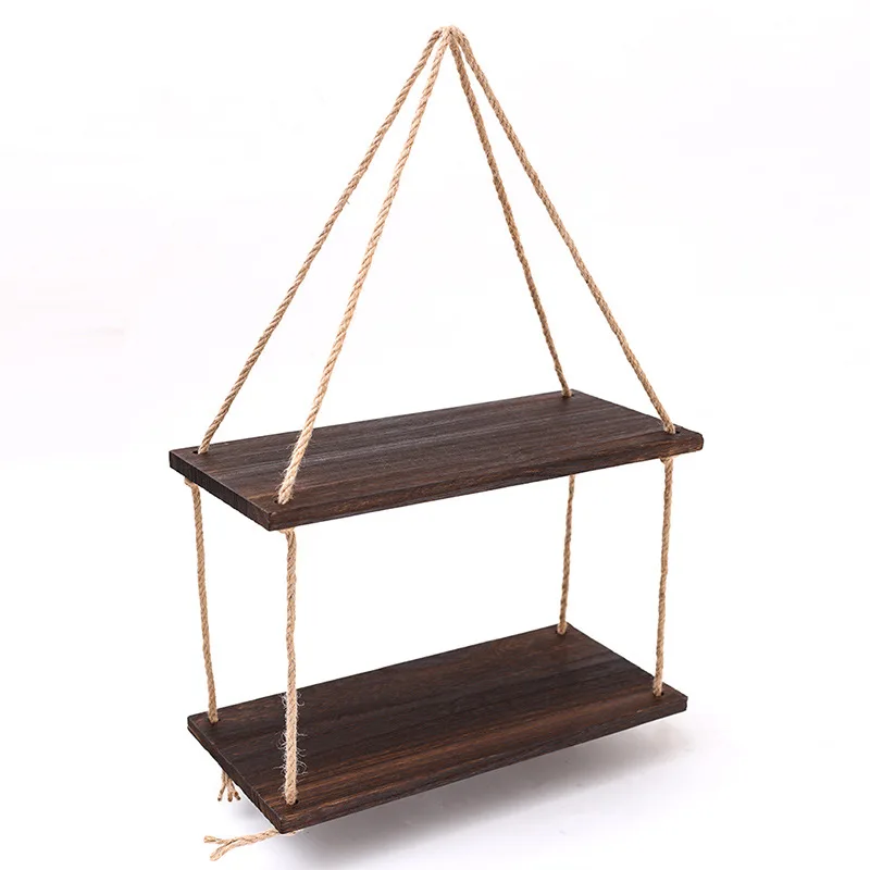 

Hanging Wall Shelves Swing Rope Floating Shelf 2 Tier Bamboo Hanging Storage Shelves for Living Room/Bedroom/Bathroom /Kitchen