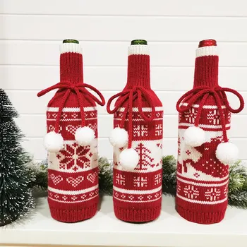

1PCS Christmas Wine Bottle Cover Knitted Champagne Wine Bottle Bag for Home Christmas Decorations Party Table Decor