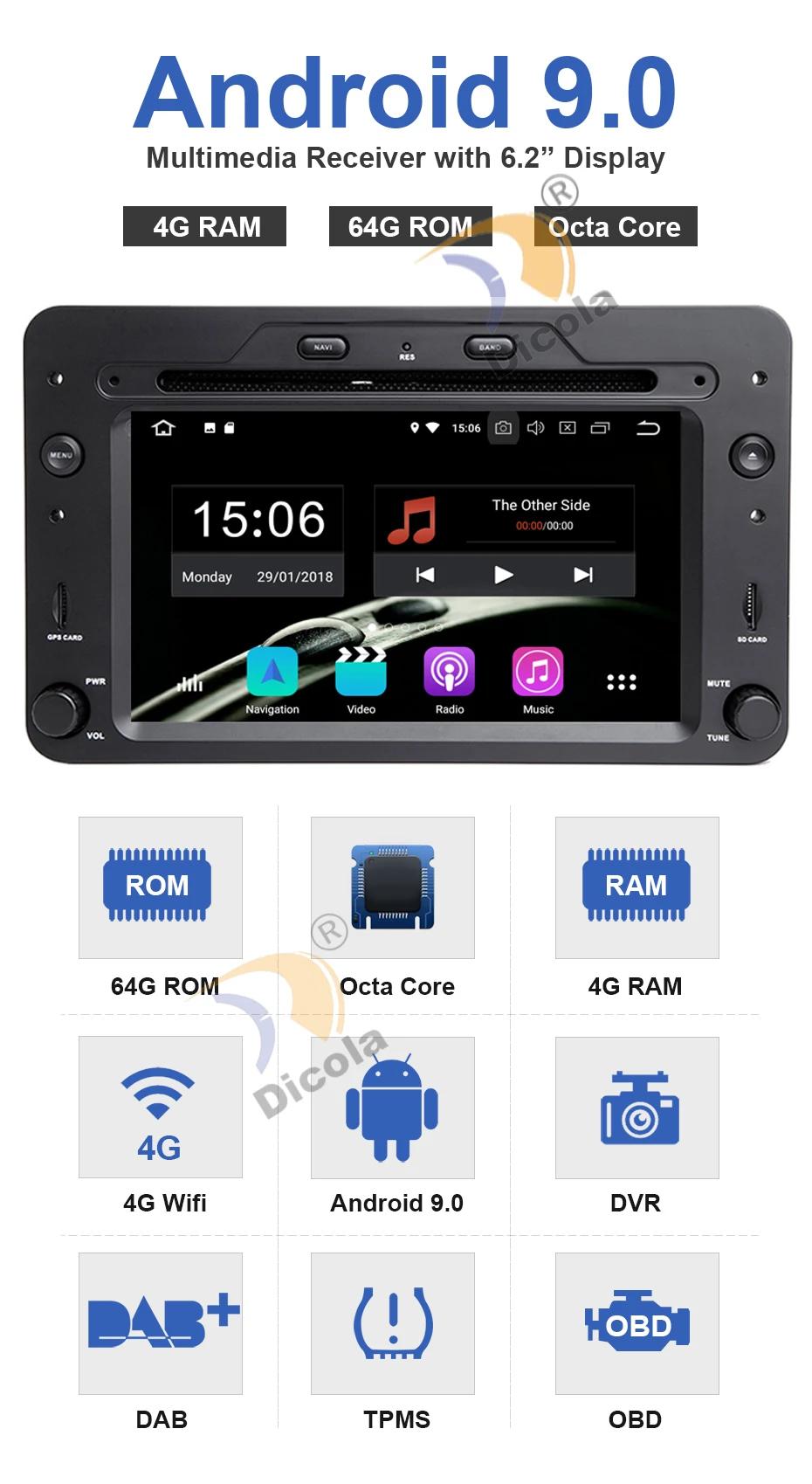 Clearance Octa Core 4G+64G ROM Android 9.0 Car DVD GPS for Alfa Romeo 159 Sportwagon Spider Brera with BT Wifi Radio;support 4G DVR DAB+ 3