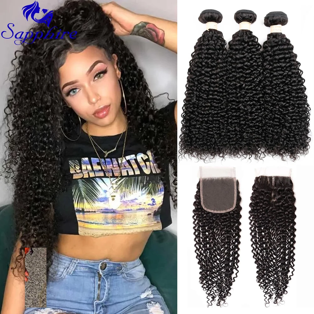 

Sapphire Malaysian Kinky Curly Bundles With Closure Curly Human Hair Bundles With Closure 3 Bundles Curly Bundles With Closure