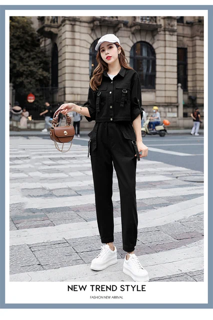 2023 Spring Fashion Streetwear Cargo Pants Suit Women Short Jacket + Pants  2-piece Set Woman's Plus Size Two-piece Suit Female - AliExpress