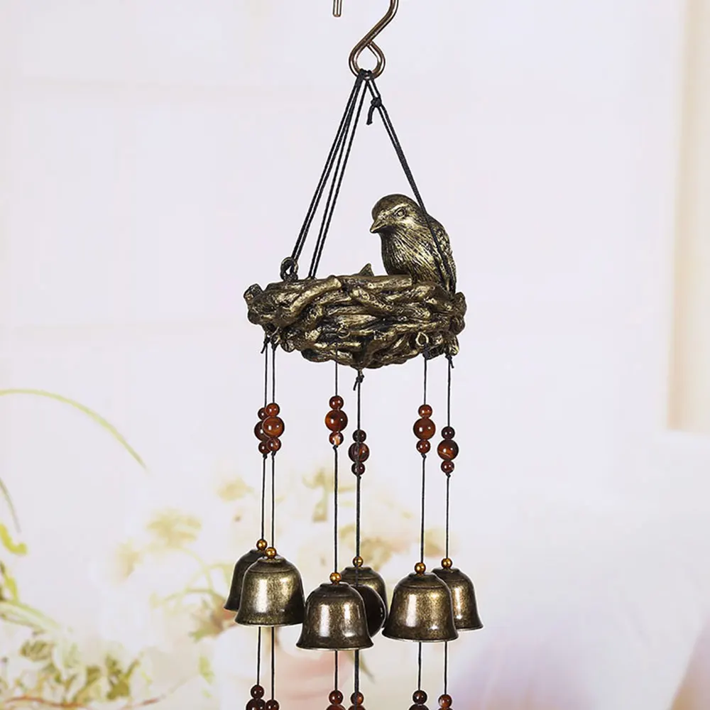 

Wind Bird Bells Chimes with 12 Wind Bells Hanging Decor Bird Nest Christmas Room Hanging for Garden Backyard Decoration