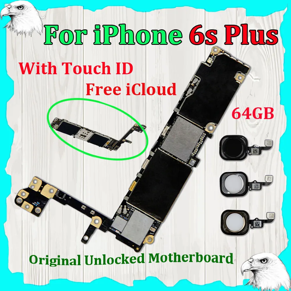 

Original 64GB Motherboard For iPhone 6S Plus 5.5'' inch Touch ID Mainboard Logic Mother Board GSM Free iCloud Factory Unlocked