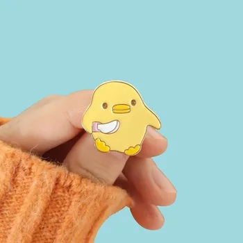 

Little Yellow Chicken Enamel Pins Smol Knife Don't Kill My Vibe Animal Jewelry Brooches Denim Jeans Lapel Pins for Kids Friends