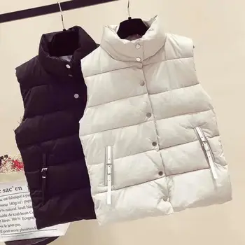 

Women Casual Autumn Winter Sleeveless Pockets Button Warm Cotton Waistcoat Vest