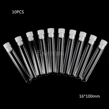 

10Pcs Plastic Test Tubes Lab Test Tool With Screw Cap Transparent 16x100mm Dropship