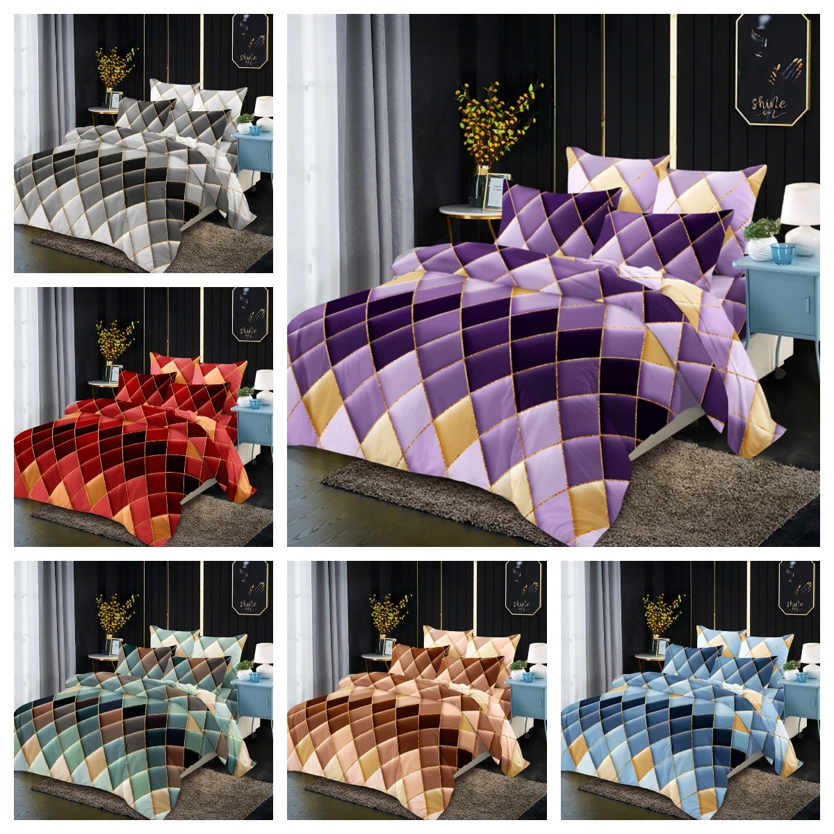 

2020 New Pattern Plaids Printing 2/3 Pcs Duvet Cover Set 1 Quilt Cover + 1/2 Pcs Pillow Cases Single Twin Double Full Queen King