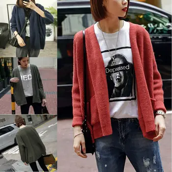 

3Colors Autumn Winter Women Thin Cardigan Ladies V-neck Sweater Female Solid Color Knit Cardigan Coat