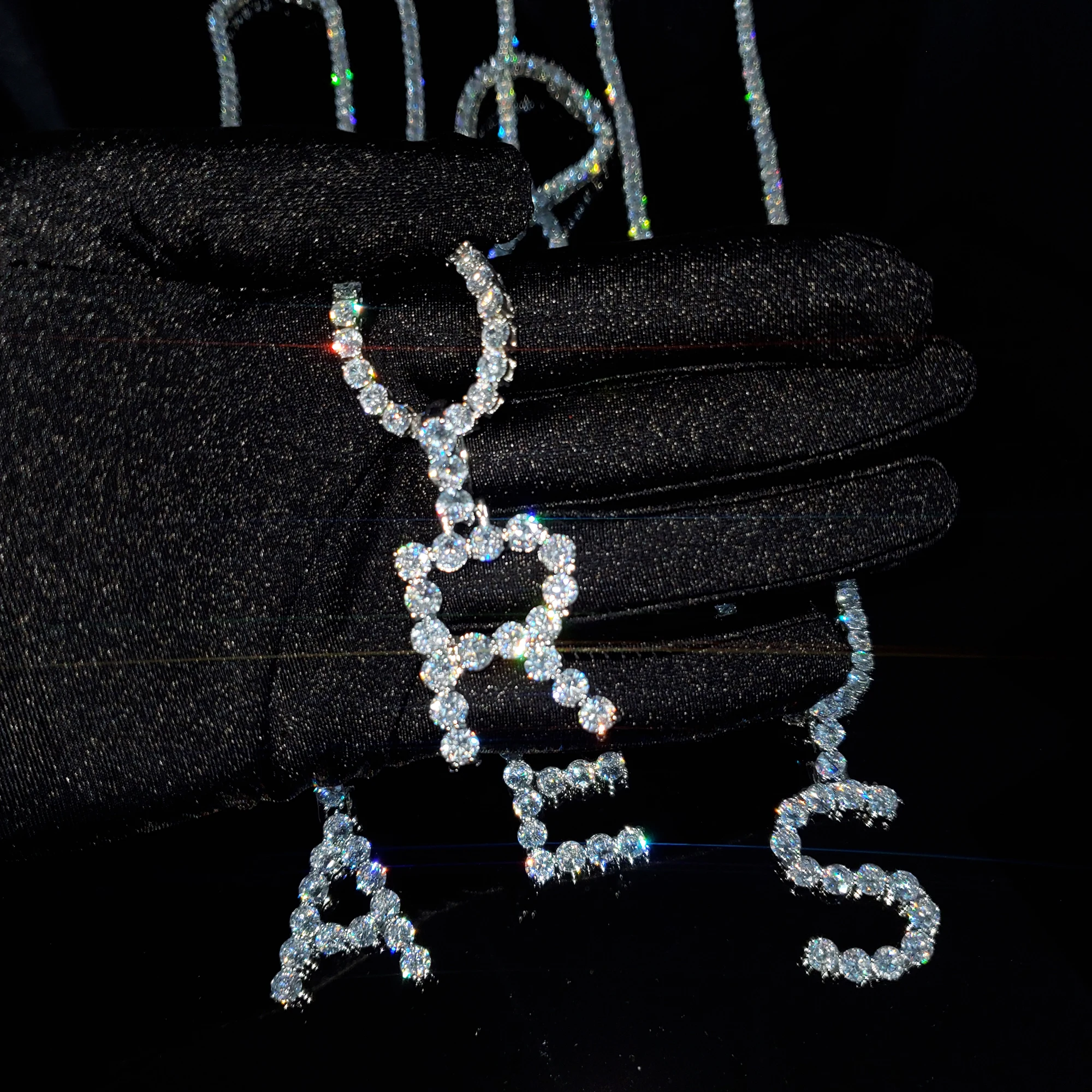 Bling Iced Out Initial Pendant Necklace Icy Tennis Chain Custom A-Z Letters Necklace Cubic Zircon Jewelry Perfect Gift for Her