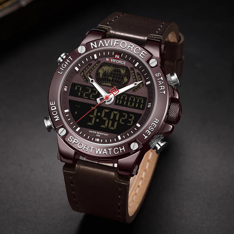 NAVIFORCE новые мужские часы Топ люксовый бренд кожа водонепроницаемые мужские спортивные часы кварцевые аналоговые цифровые часы мужские Relogio Masculino