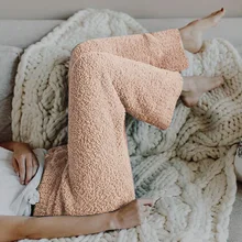 Повседневные зимние штаны теплые пушистые искусственные штаны с мехом женский по щиколотку брюки Модные женские свободные брюки с эластичной талией Пижамные брюки