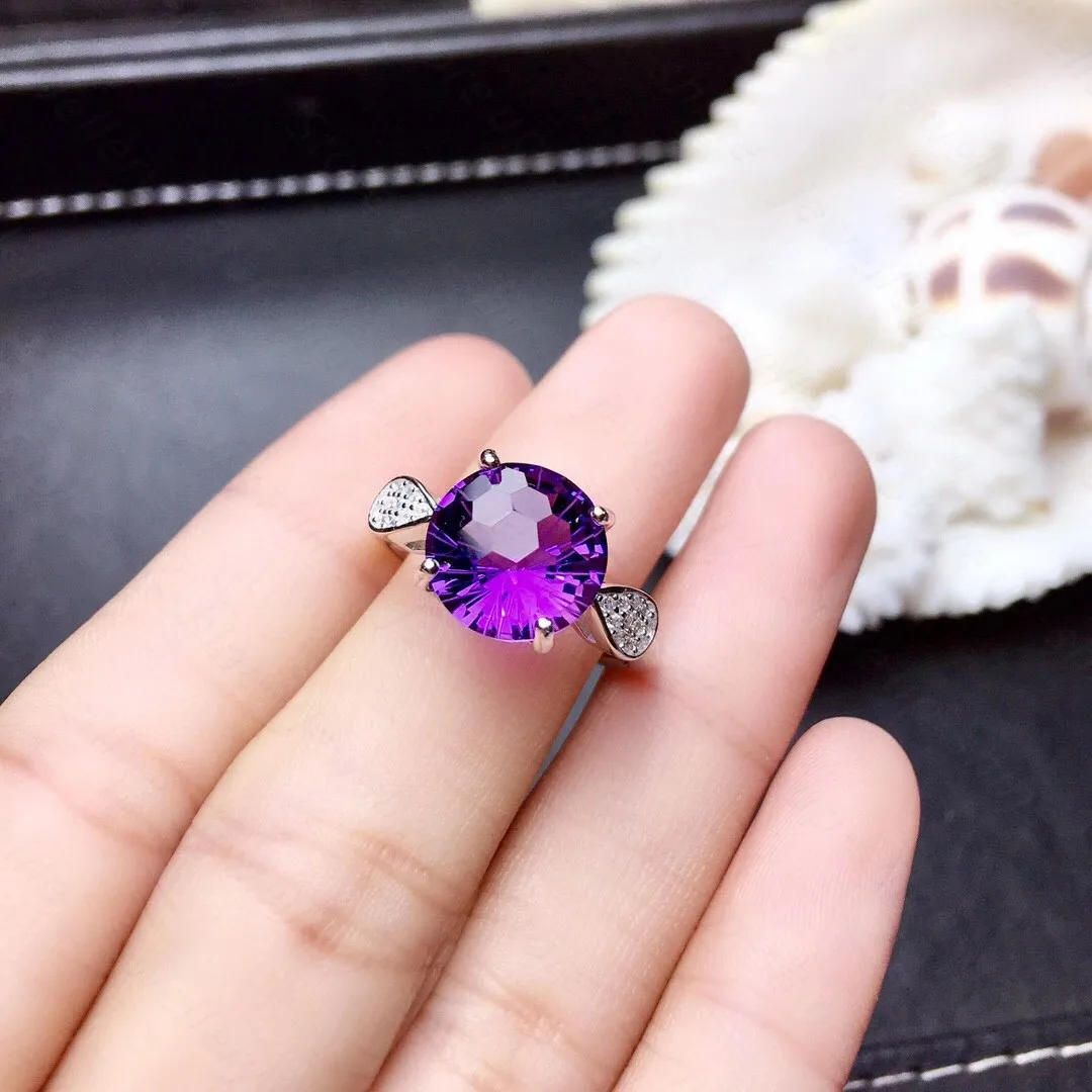 

Natural amethyst ring 925 silver women's ring luxury atmosphere elegant trend