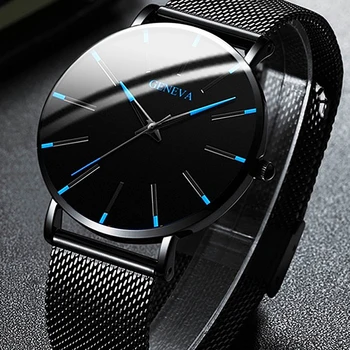 

Samco Men's Fashion Ultra Thin Watches Simple Men Business Stainless Steel Mesh Belt Minimalist Quartz Watch Relogio Masculino