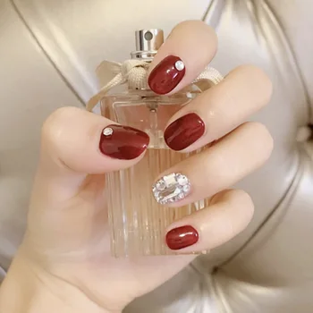 

24pcs/box Wearable Full Cover Finger Fake Nails with glue Red Silver Shinny Girls Decoration Finished Products press on nails