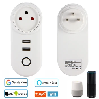 

Intelligent switch Israel WIFI Smart Plug With Dual USB Ports Timing Socket Wireless Outlet Voice Control Work with Alexa Google