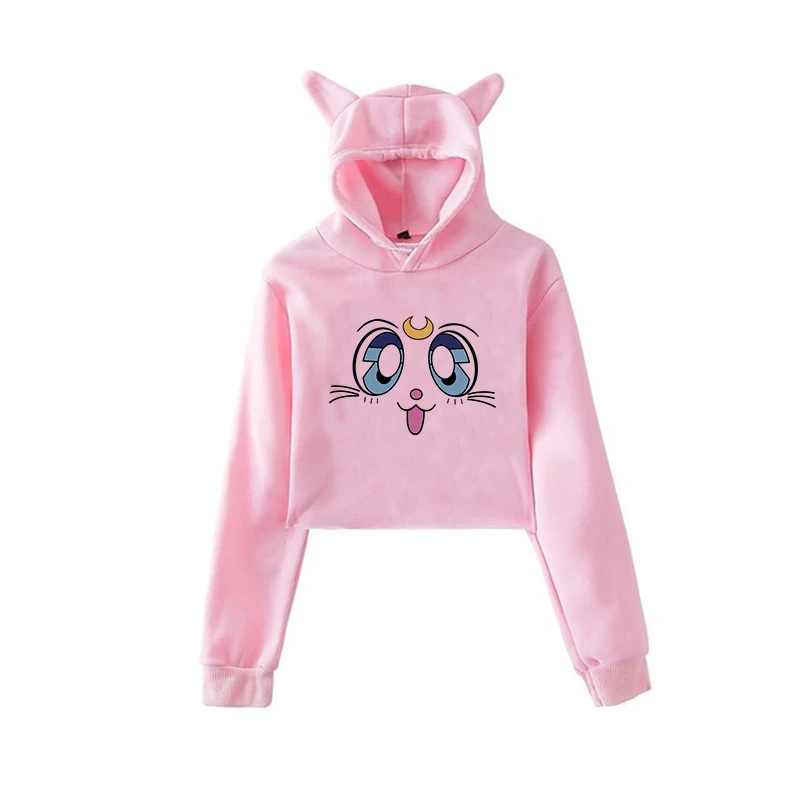 Сейлор Мун Харадзюку Толстовка корейский стиль ulzzang kawaii 90s мультфильм одежда пуловеры новые негабаритные с капюшоном уличная - Цвет: pink504