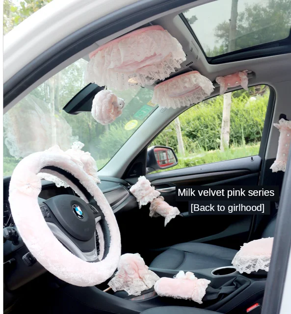 Heated Steering Wherl Cover Pink Car Accessories Set Seat Covers