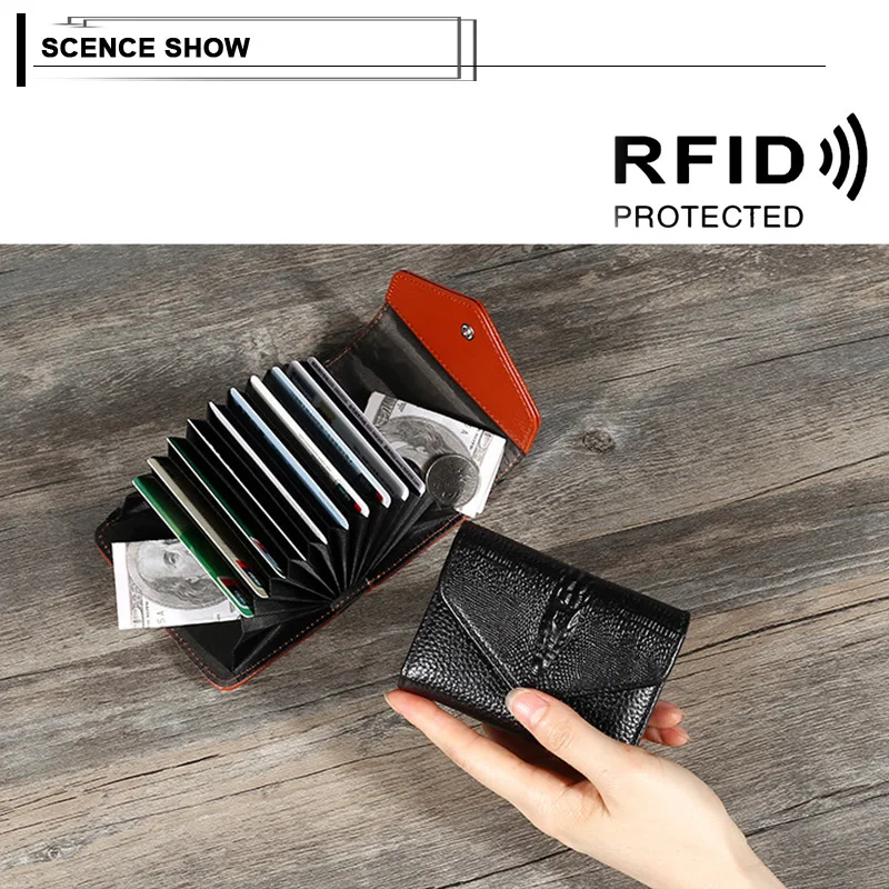 Конверт с крокодиловым узором женские кошельки RFID Блокировка натуральная кожа аккордеон портмоне кредитный держатель для карт дамская сумка для денег