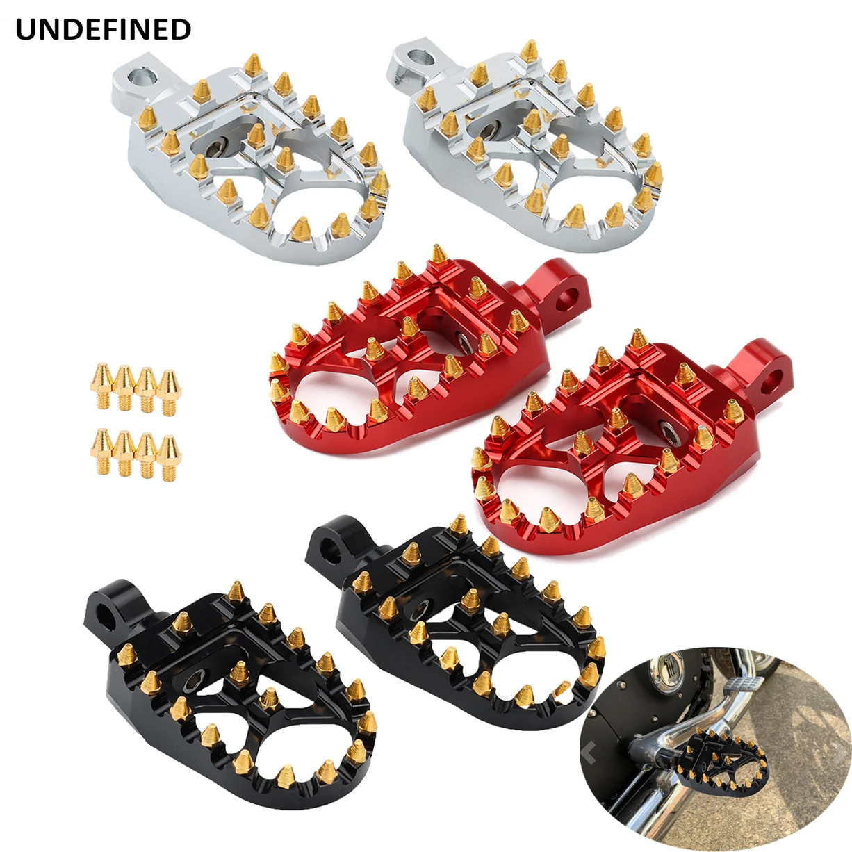 MX Foot Pegs Golden Offroad Chopper Wide Fat Footrests CNC Bobber for