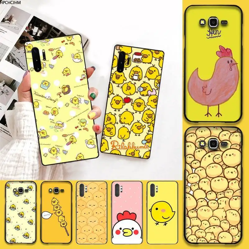 HPCHCJHM Cute Yellow Chickens Duck Black Rubber Phone Cover For Samsung Note 7 8 9 10 Lite Plus Galaxy J7 J8 J6 2018 Prime | Мобильные