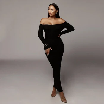 

SEASONS Slash Neck Long Sleeve Slim Bodycon Long Dress Women Off Shoulder Maxi Dresses Christmas Party Elegant Outfits ASDR80475
