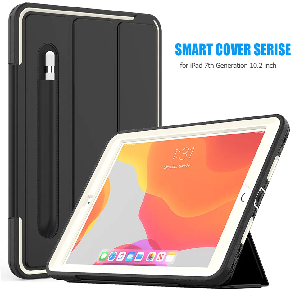 Чехол для iPad 10,2 7-го поколения A2197 A2198 A2200 сверхпрочный защитный смарт-чехол с карандашом - Цвет: Серый