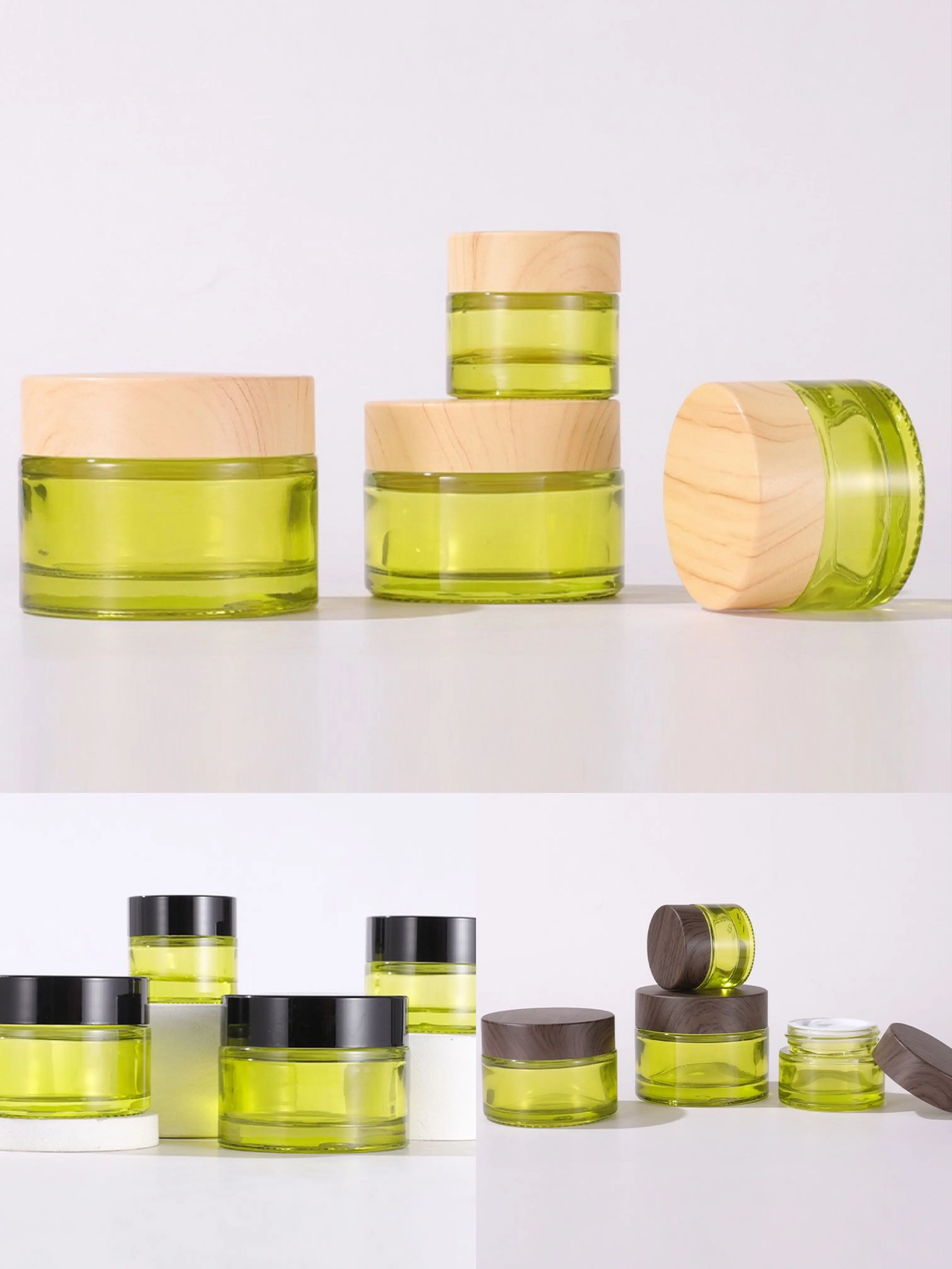 50pcs 5-50g Olive Green Glass Jar Cream Bottle Bamboo Lid Refillable Cosmetic Easy To Use Container Portable Travel Makeup Tool 5