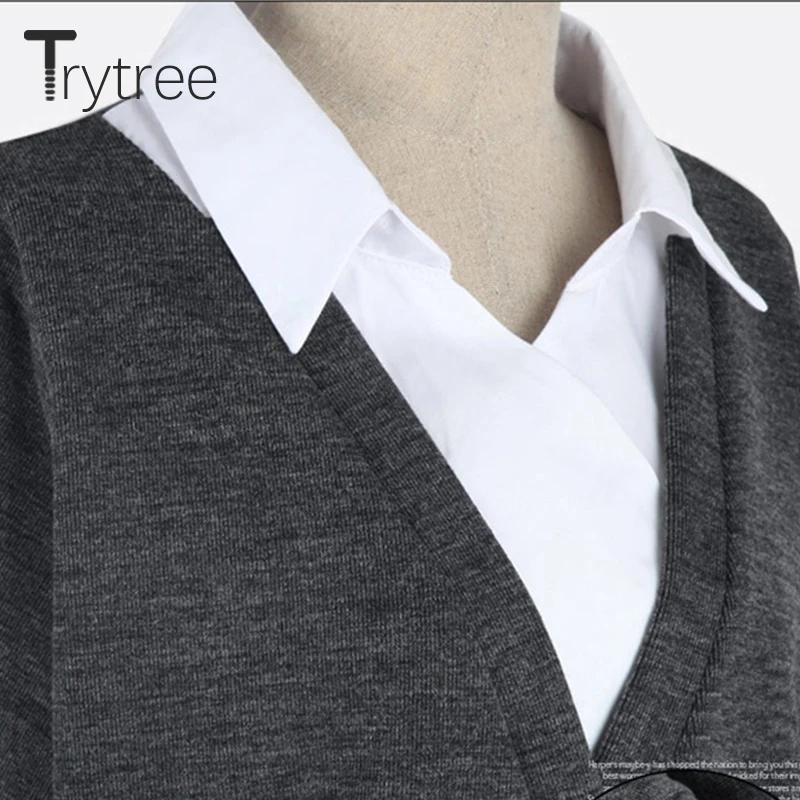 Trytree осень зима женская блузка повседневная с отложным воротником Лоскутная хлопковая свободная универсальная Стильная Офисная Женская блузка Топы